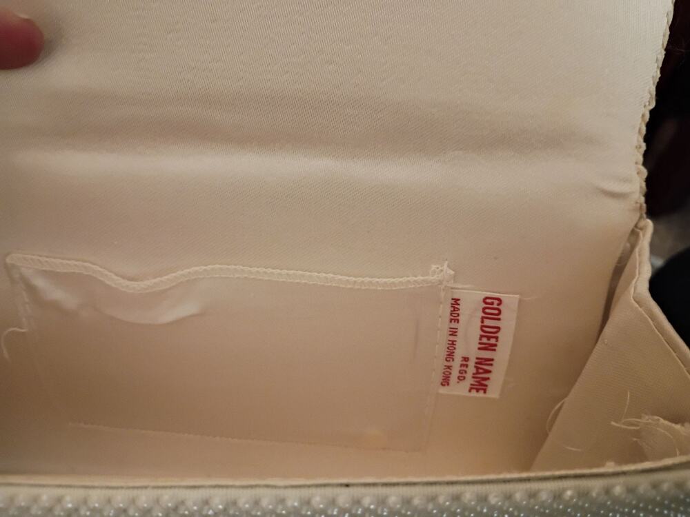 Vintage Golden Name Beaded Pearl Clutch Bag with Floral Accents